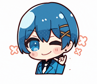 a cartoon drawing of a boy with blue hair and chinese writing behind him