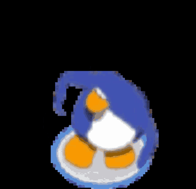 a blue and white penguin is sitting on a blue circle