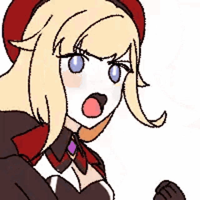 a drawing of a girl with blonde hair and blue eyes wearing a red hat and gloves .