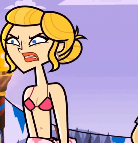 a cartoon of a woman in a bikini is making a funny face