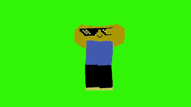 a cartoon character wearing sunglasses and a blue shirt on a green screen .