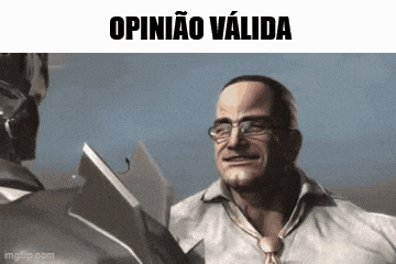 a man with glasses and a tie is talking to a robot with the words opinion valid written above him .