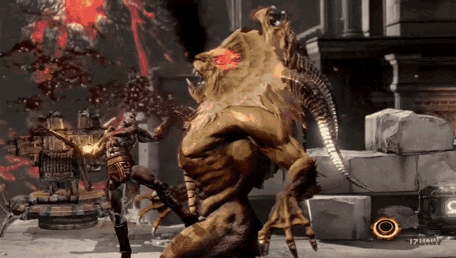a video game is being played with a lion and a man
