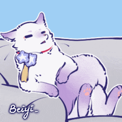 a drawing of a cat with the name beiyi written on the bottom right