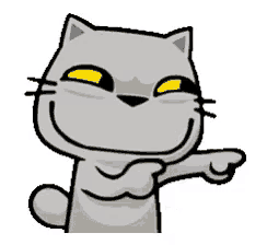 a cartoon cat with yellow eyes is smiling with its eyes closed