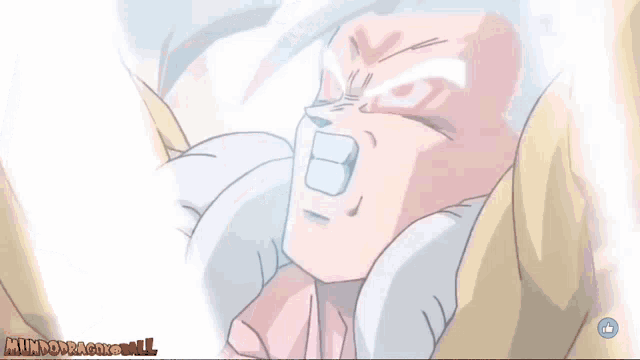 a close up of a cartoon character 's face with the words mundodragonball on the bottom