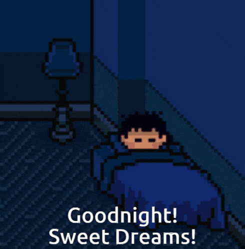 a pixel art of a person sleeping with the words goodnight sweet dreams below