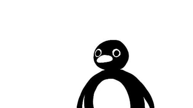 a cartoon drawing of a black bird with white eyes and a red beak