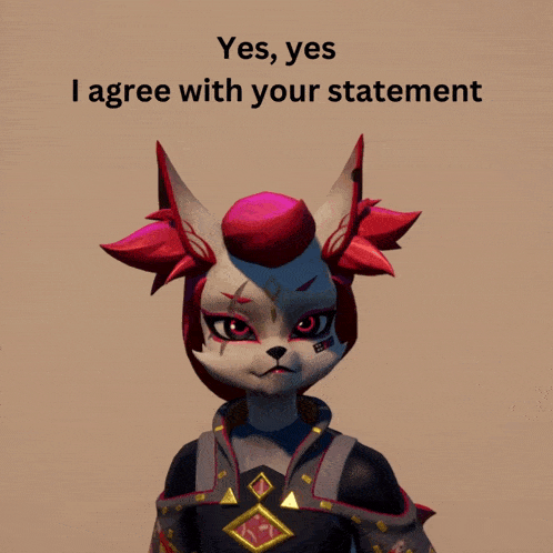 a picture of a furry character with the words " yes yes i agree with your statement "