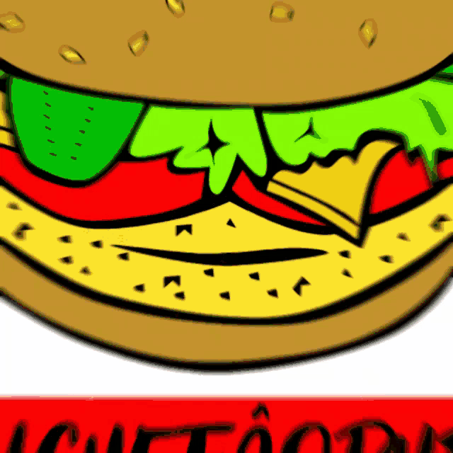a cartoon drawing of a hamburger with lettuce and cheese on a white background