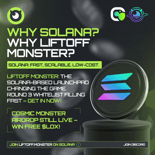 a poster that says why solana why liftoff monster on the top