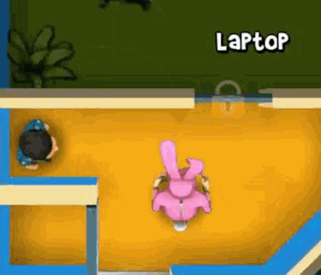 a computer screen shows a laptop and a rabbit