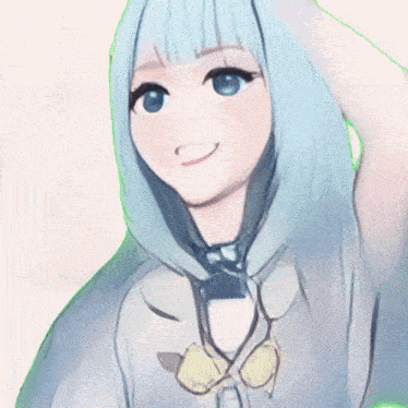 a drawing of a girl with blue hair wearing a hoodie
