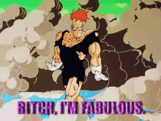 a cartoon of a man with the words " bitch i 'm fabulous " on the bottom