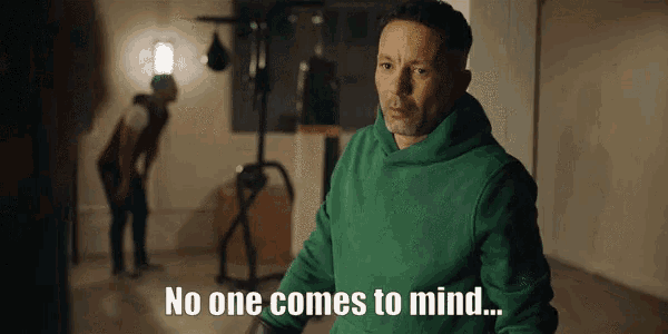 a man in a green hoodie is saying no one comes to mind