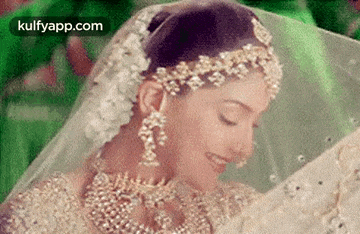 a close up of a bride in a wedding dress and veil .