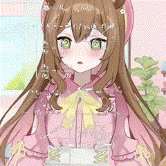 a girl with long brown hair and green eyes is wearing a pink dress and holding a box .