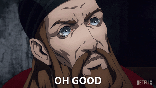 a cartoon of a man with a beard says oh good on the bottom