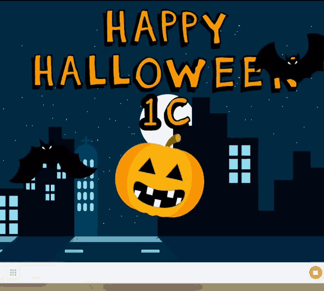 a poster that says happy halloween with a pumpkin