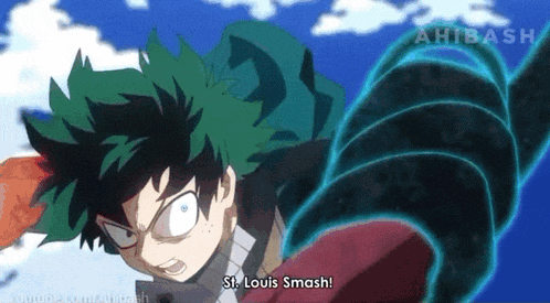 a cartoon character says " st. louis smash " in front of a blue background