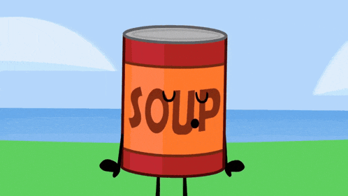 a can of soup with arms and legs
