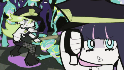a cartoon drawing of a police officer and a girl with a triangle on her face
