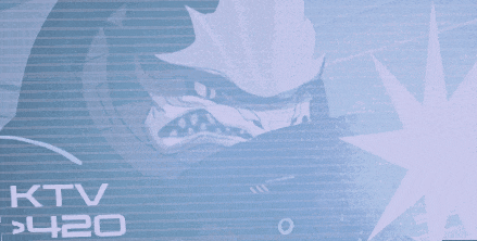 a screen shows a shark and the words ktv 420 on the bottom