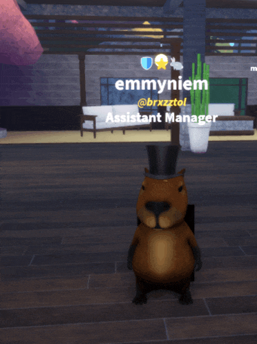 a capybara wearing a top hat with the name emmyniem on the top