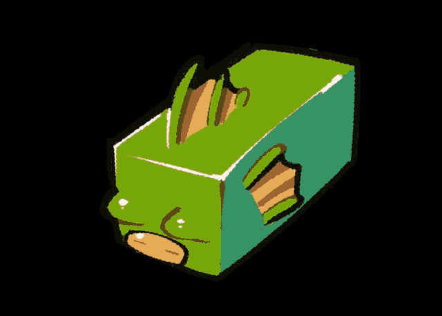 a green box with smoke coming out of it and a light coming out of it