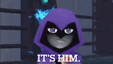 a cartoon character in a purple cape with the words it 's him