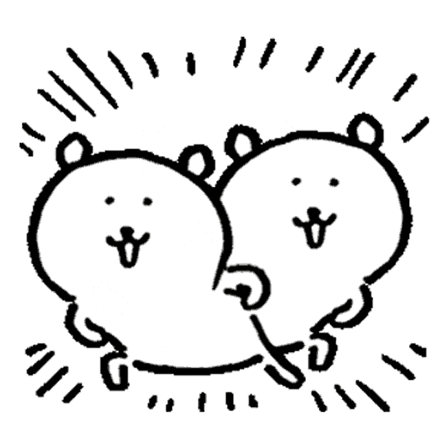 a black and white drawing of two teddy bears holding hands .