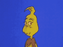 a cartoon character with yellow hair and red eyes is against a blue background