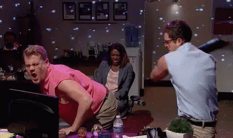 Getting Heated In The Office GIF - James Corden Dancing Party GIFs