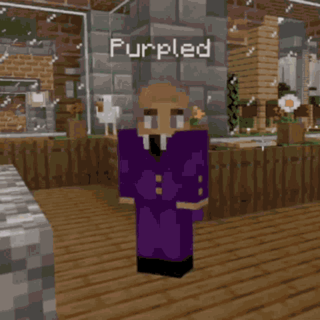 a pixel art of a man with the name purpled