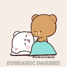 a cartoon of two teddy bears laying next to each other with the words " dobranoc dagusko " below them