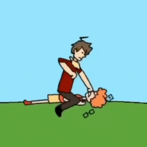 a cartoon of a man kneeling over a woman laying on the ground .