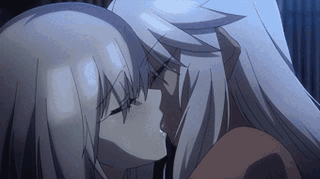 a man and a woman are kissing in a anime scene