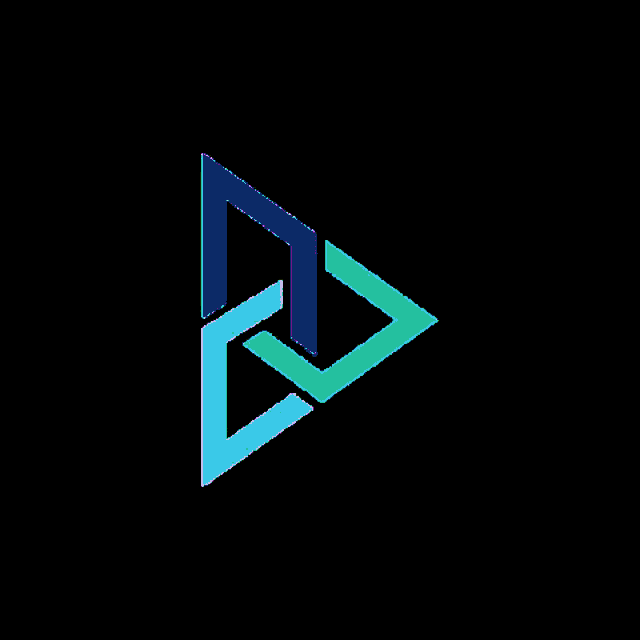 a blue triangle on a black background that looks like a play button