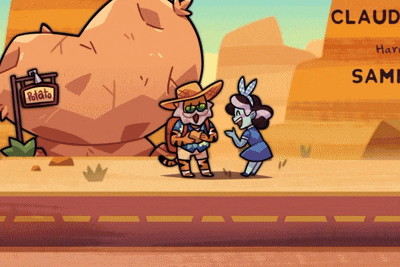 two cartoon characters standing next to each other with a sign that says paladio