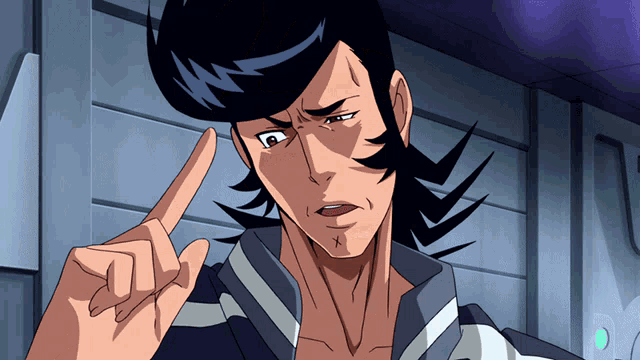 a cartoon character has his finger pointing up