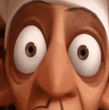 a close up of a cartoon character 's eyes with a bandaged head .