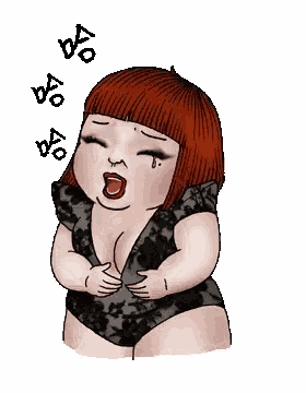 a cartoon of a fat woman in a black swimsuit laughing .