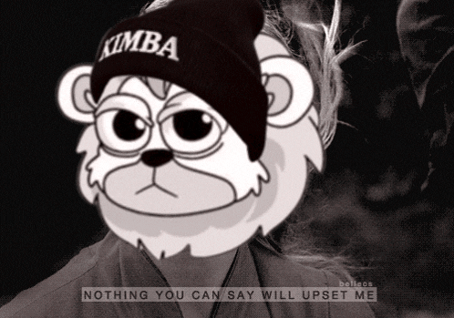 a cartoon bear wearing a kimba beanie