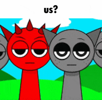 a group of cartoon characters are standing next to each other in a field and one of them has horns .