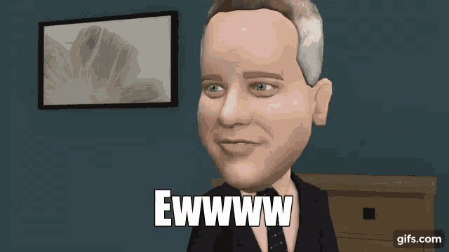 a cartoon of a man in a suit and tie with the words ewwww below him