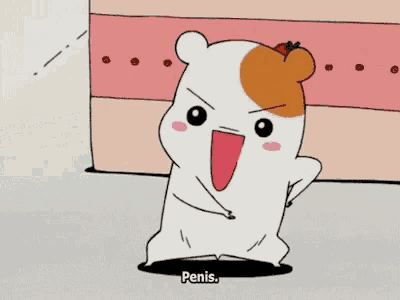 a cartoon of a hamster with a strawberry on its head says penis