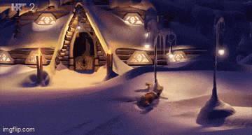 a painting of a house in the snow with a watermark that says ' hrt 2 '