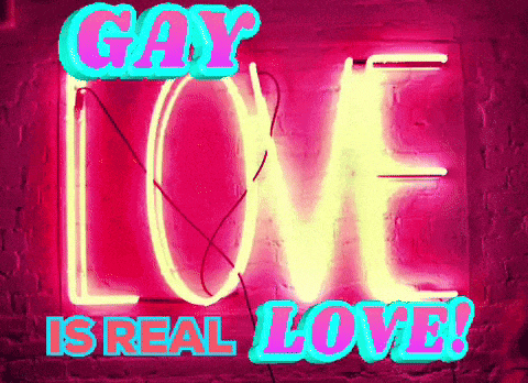 a neon sign that says " gay love is real love "
