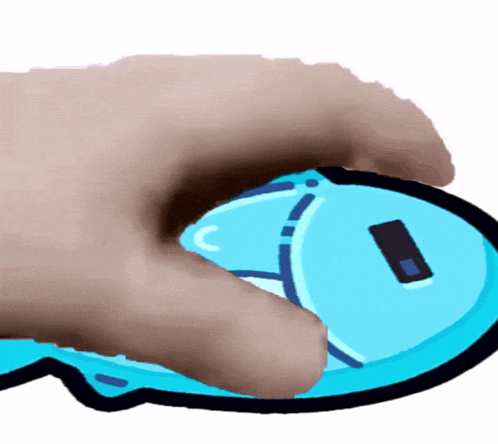 a hand is holding a blue mouse with the letter c on the bottom