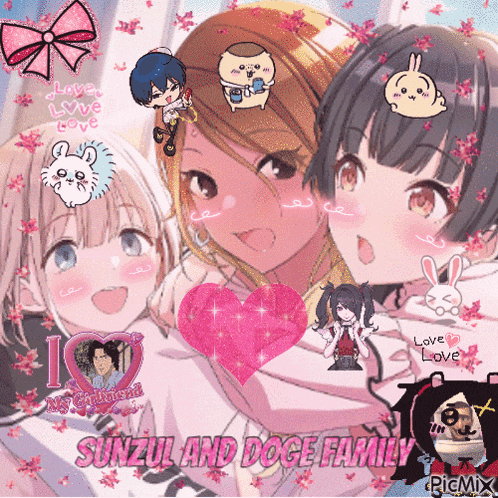 a collage of anime characters with the words sunzul and doge family on the bottom